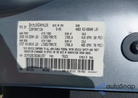 2005 Dodge Ram 2500 Slt/Laramie from USA, damaged, VIN 3D7KS28C35G861257